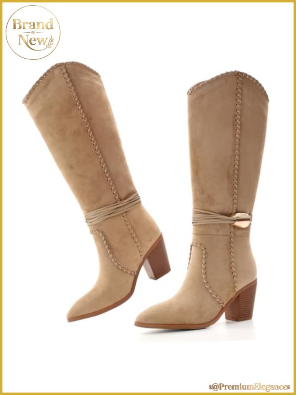 Women's Knee High Cowgirl Boots Faux Suede Block Heel Western